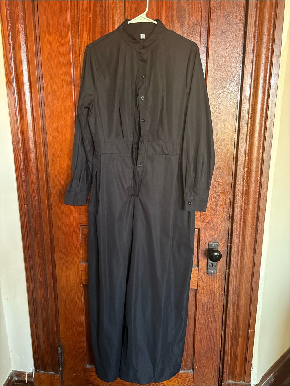 Long Black Button-Front Jumpsuit